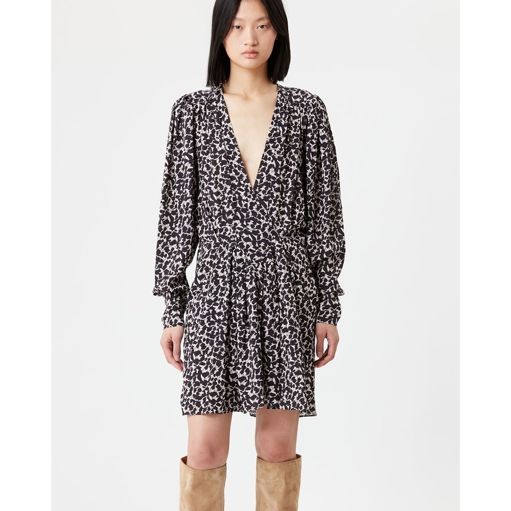 Isabel Marant Etoile Arone Dress Sz 38 S Brown Ecru Abstract Floral Mini French